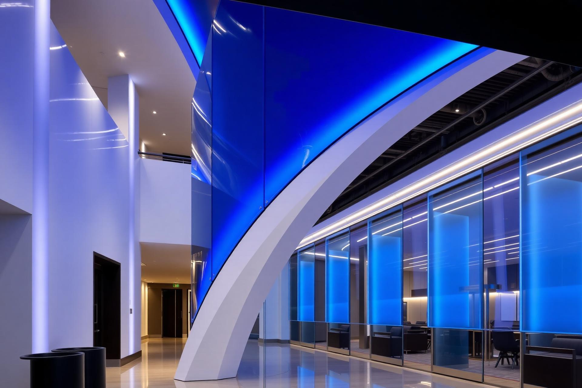 Panneaux architecturaux en acrylique illuminés en bleu